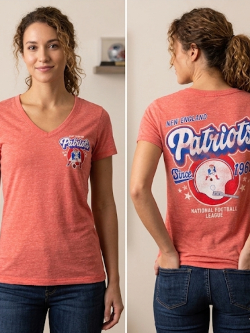 NFL Team Apparel New England Patriots V-Neck Tee, Size M